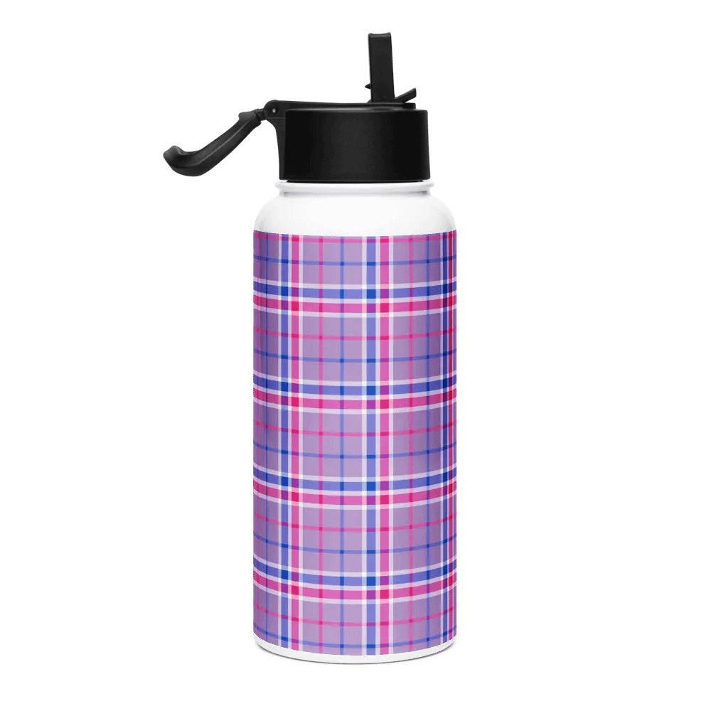 Lavender, Magenta, and Blue Plaid Water Bottle product image (1)