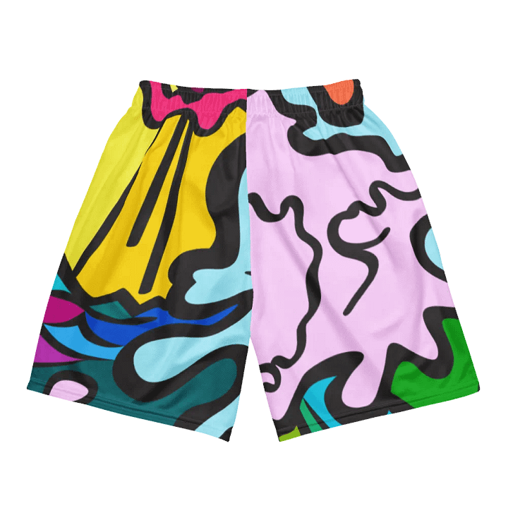 Vibrant Mesh Shorts: Abstract Harmony - Wave at Sunset product image (2)