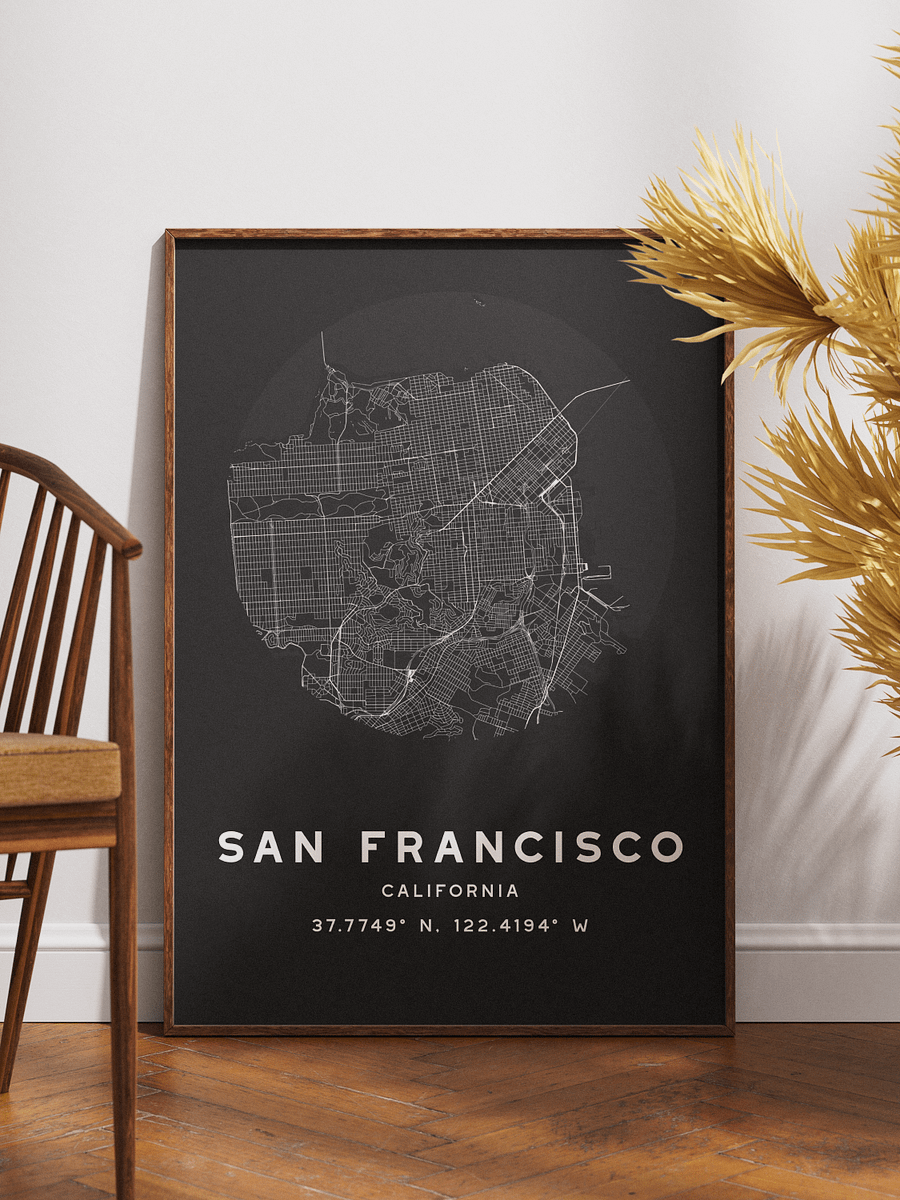 San Francisco Street Map Poster – Black Minimalist Circular City Art product image (1)
