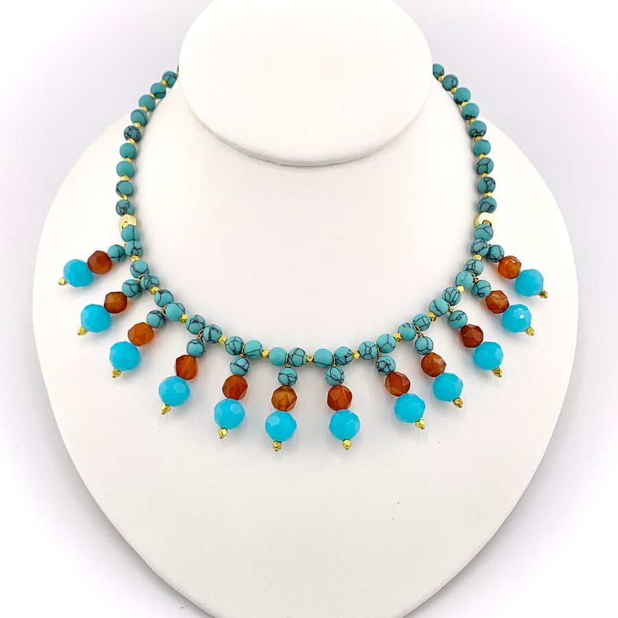 Turquoise Magnesite and Carnelian Necklace, Bracelet, and Earrings Set product image (2)