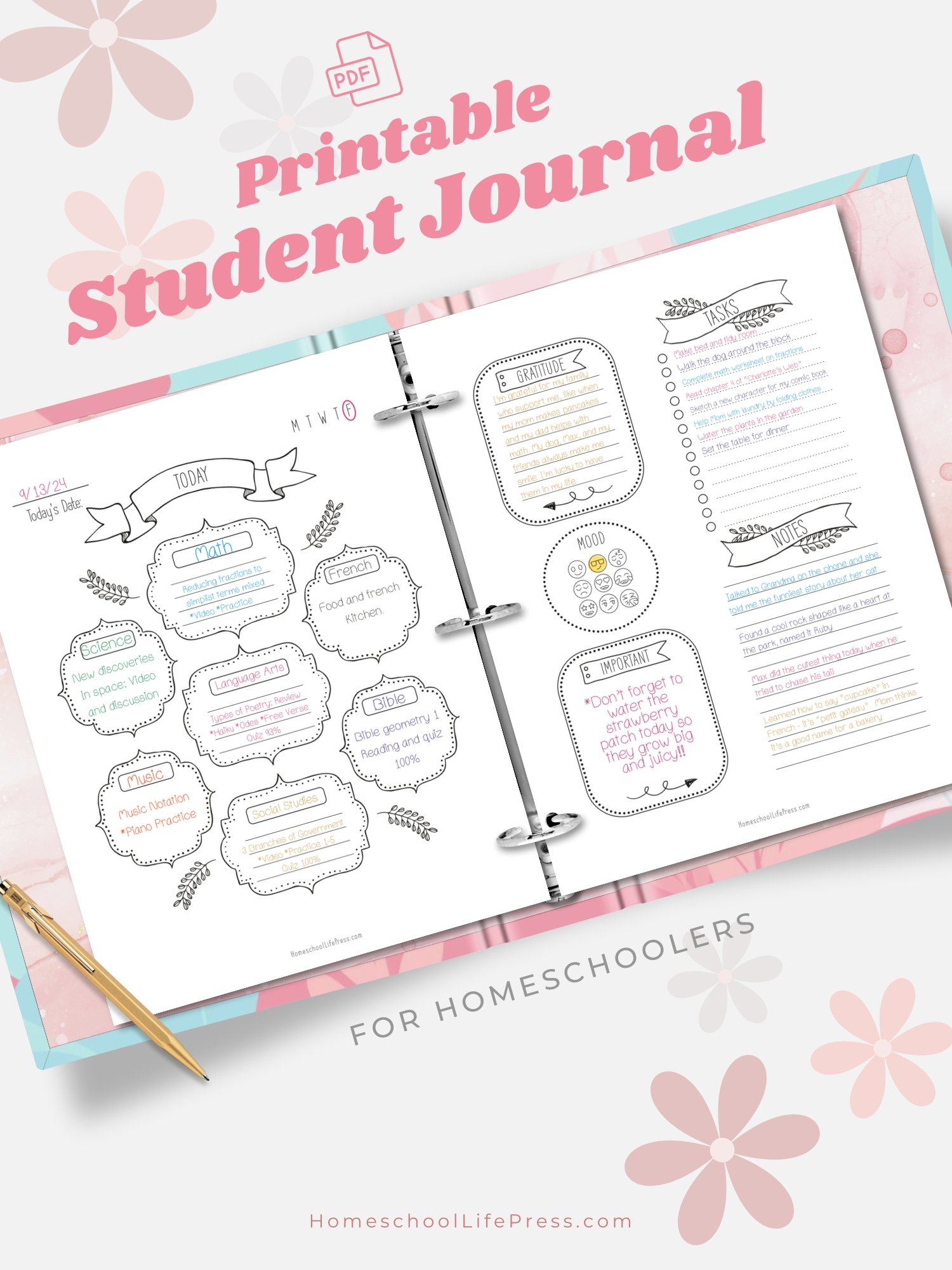 Homeschool Student Daily Journal Printable | Doodles product image (1)