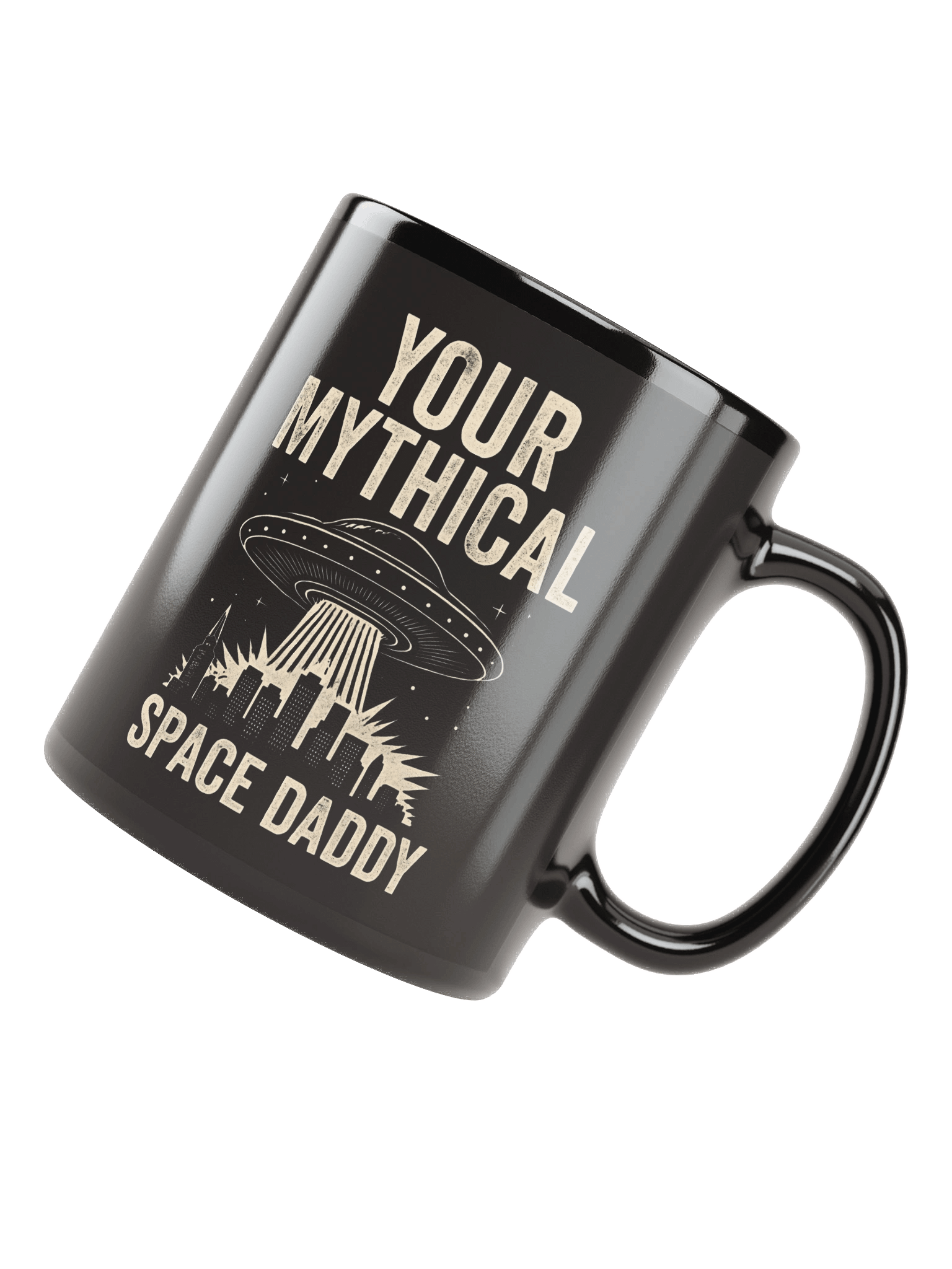 "Your Mythical Space Daddy" Mug – Dark Sci-Fi Cityscape Graphic Mug | Funny Sarcastic Alien Humor Mug product image (3)
