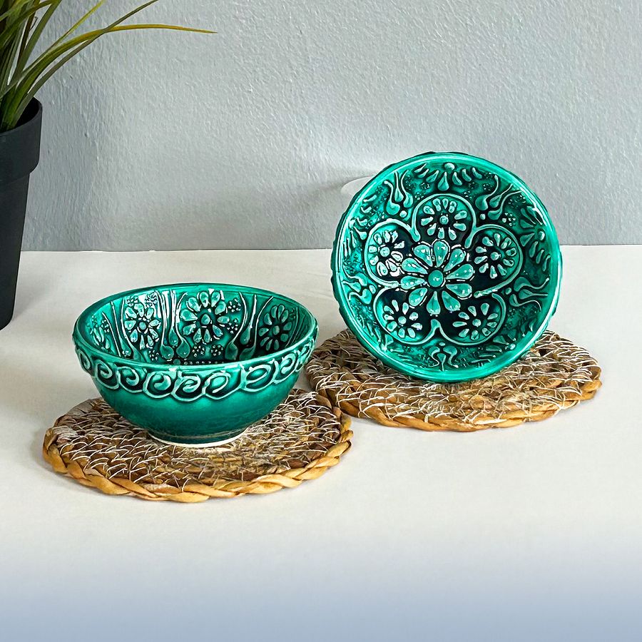 Ceramic snack bowl (8 cm), turquoise/green/emerald — handmade pottery product image (3)