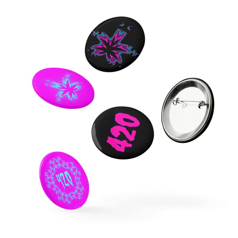 Creepy Cannabis 420 Pins, Black Blue Pink Pot Leaf Art Pin Button Set product image (4)