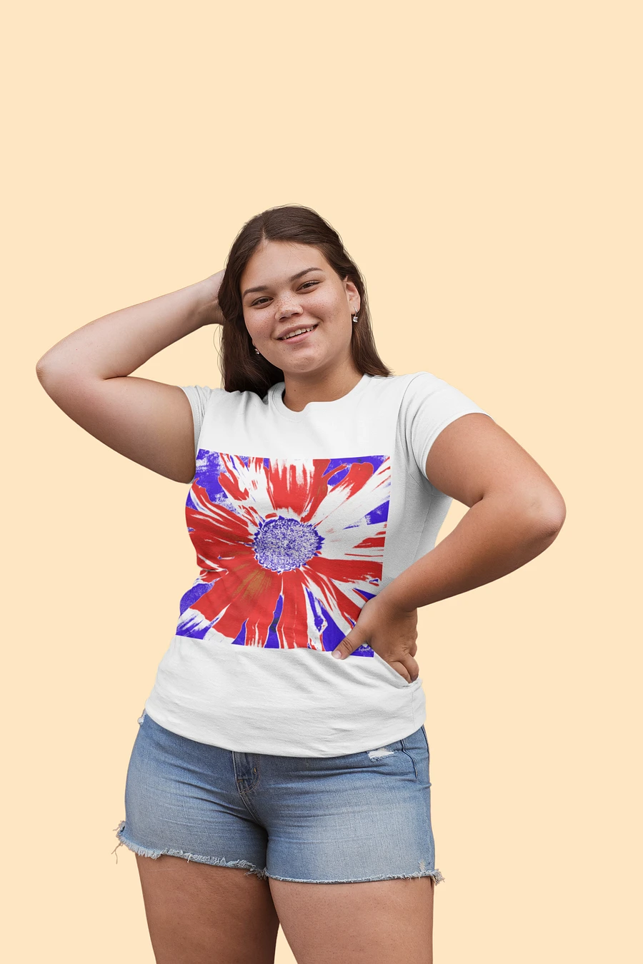 Navy, Red and White Daisy on Navy Abstract Background Women's T Shirt product image (11)
