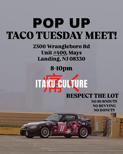 I'm in the mood for some taco bell...Pop up taco tuesday meet 👀 

Location:
2300 Wrangleboro Rd
Unit 400 Mays Landing, NJ  08...