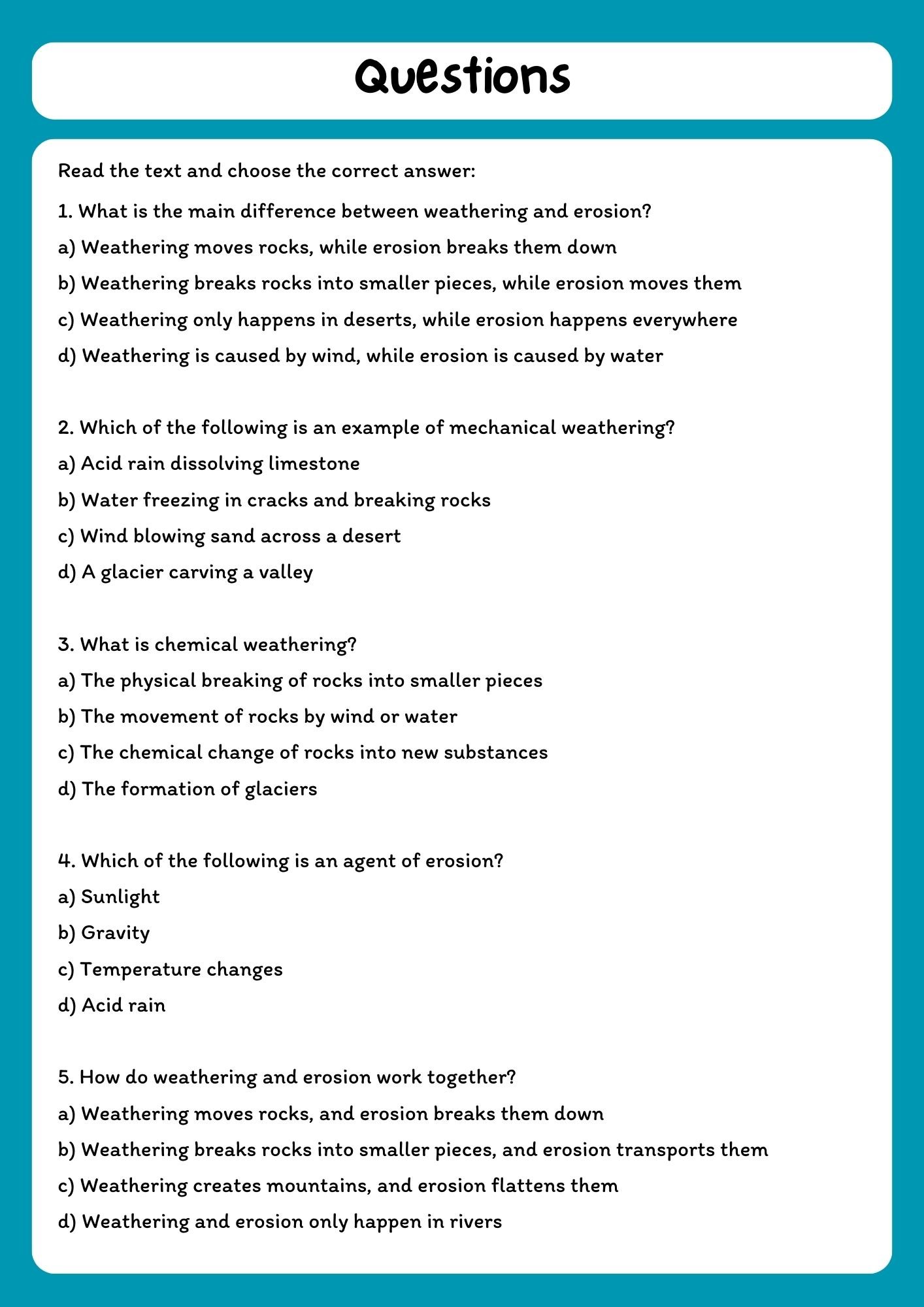 Weathering and Erosion Reading Comprehension with Questions product image (2)