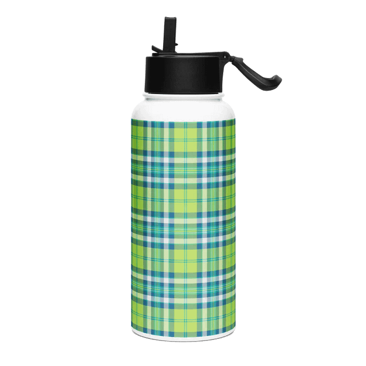 Lime Green and Turquoise Plaid Water Bottle product image (2)