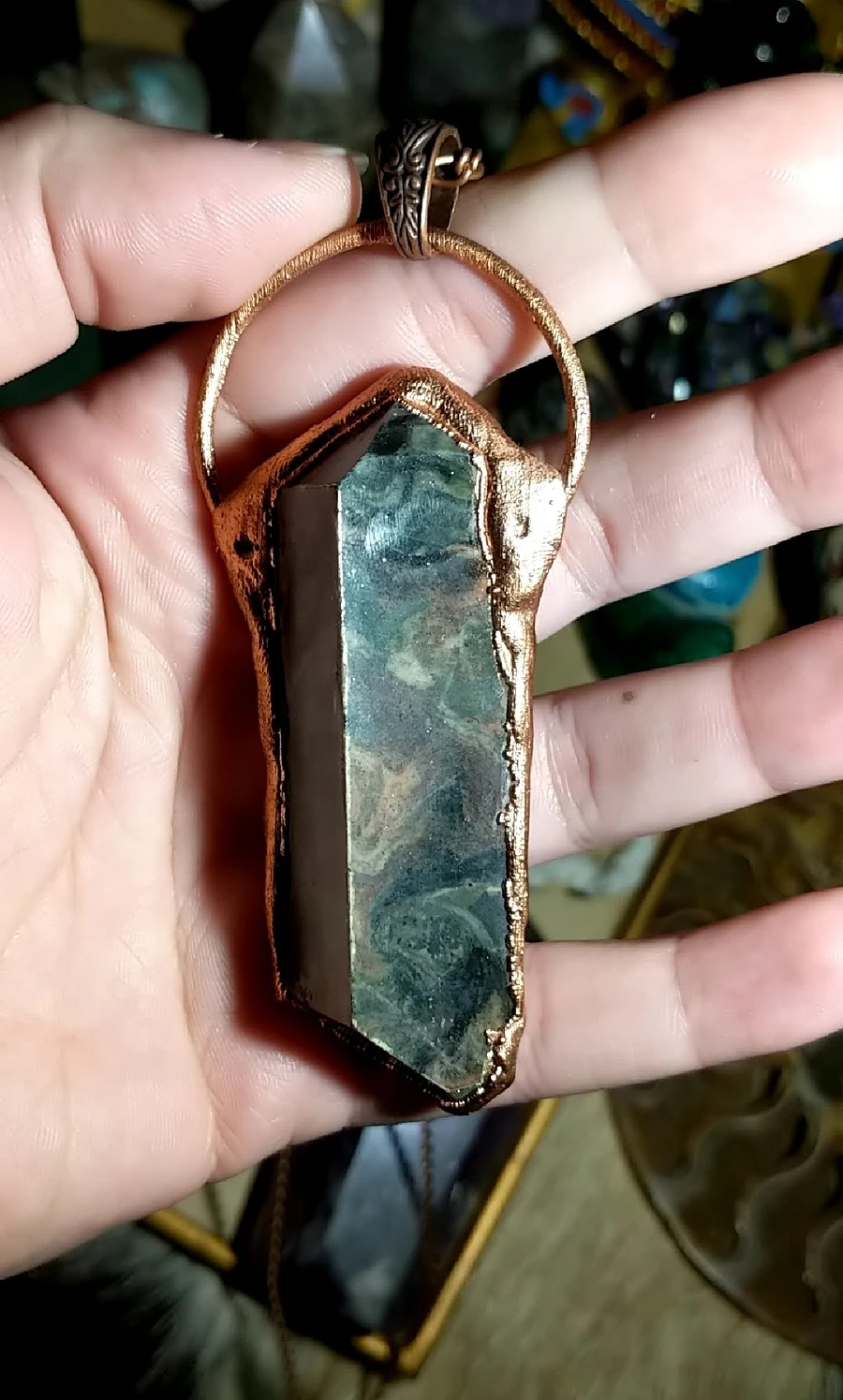 Reversible Jasper & Agate Copper Amulet product image (6)