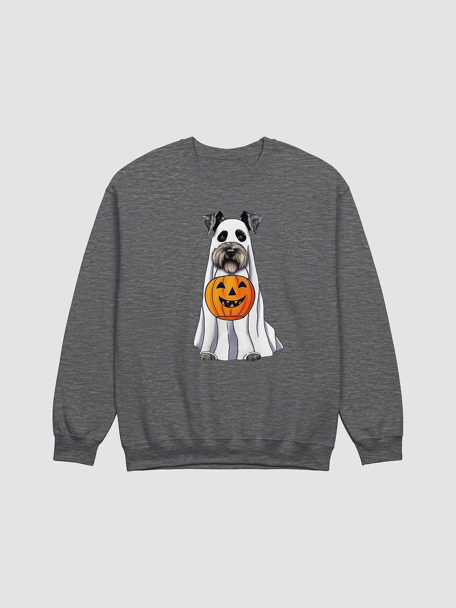 Schnauzer Halloween Sweatshirt | Funny Fall & Halloween Schnauzer Wearing a Ghost Costume with Pumpkin Basket product image (7)