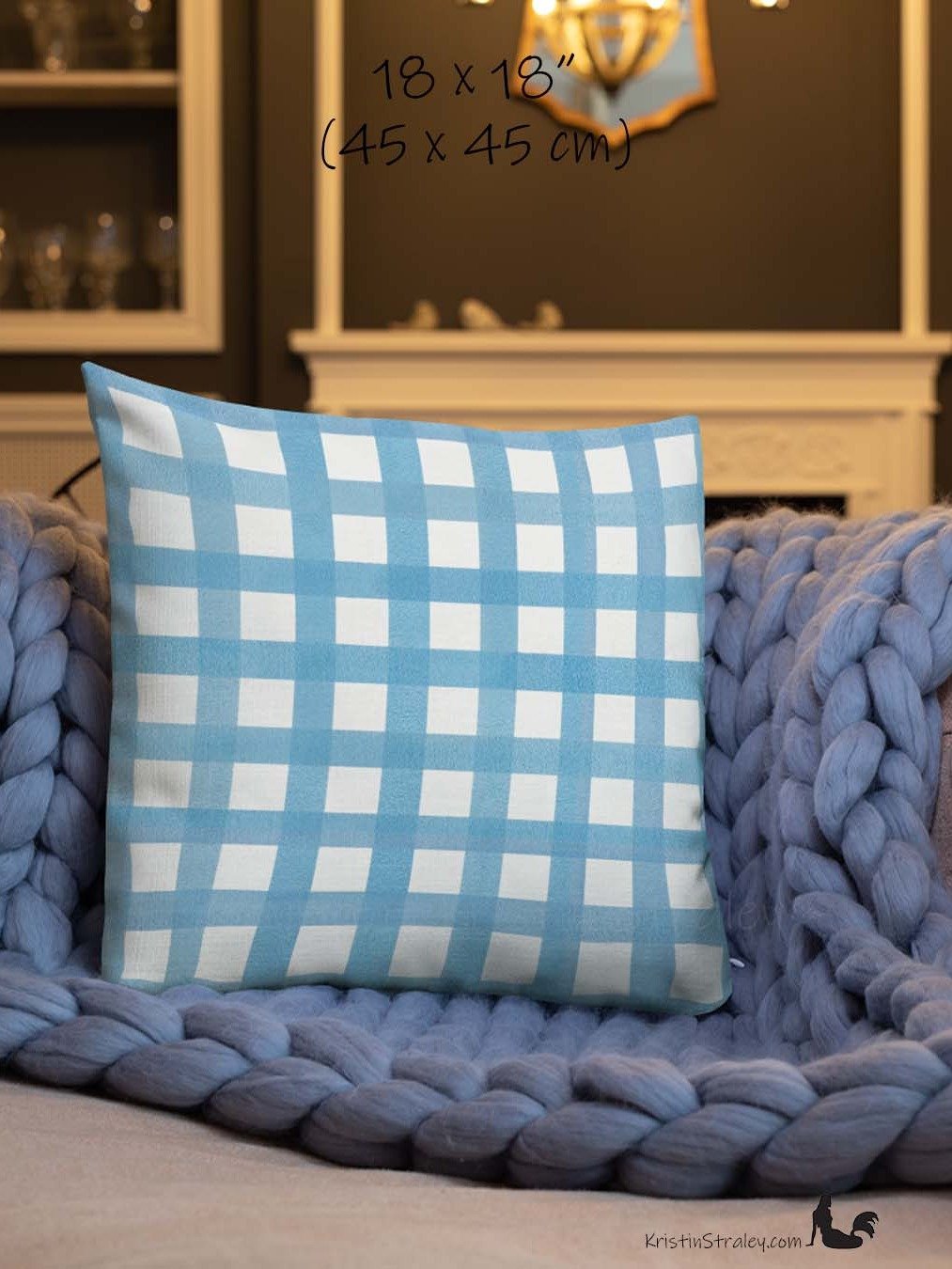 Classic Blue Gingham Checker on White Premium Pillow Case product image (6)