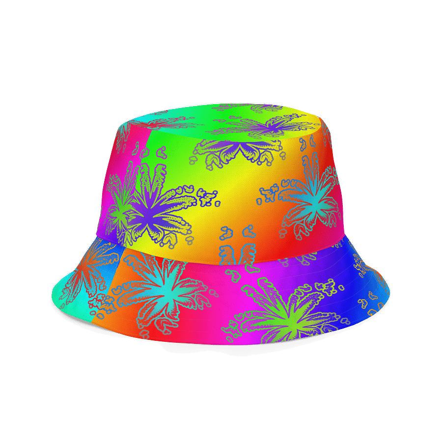 Rad Rainbow Reefer Reversible Bucket Hat, Happy Pride Pot Leaf Pattern Fashion Accessory, Colorful Queer Twisted Weed Leaves LGBTQIA+ Art product image (4)
