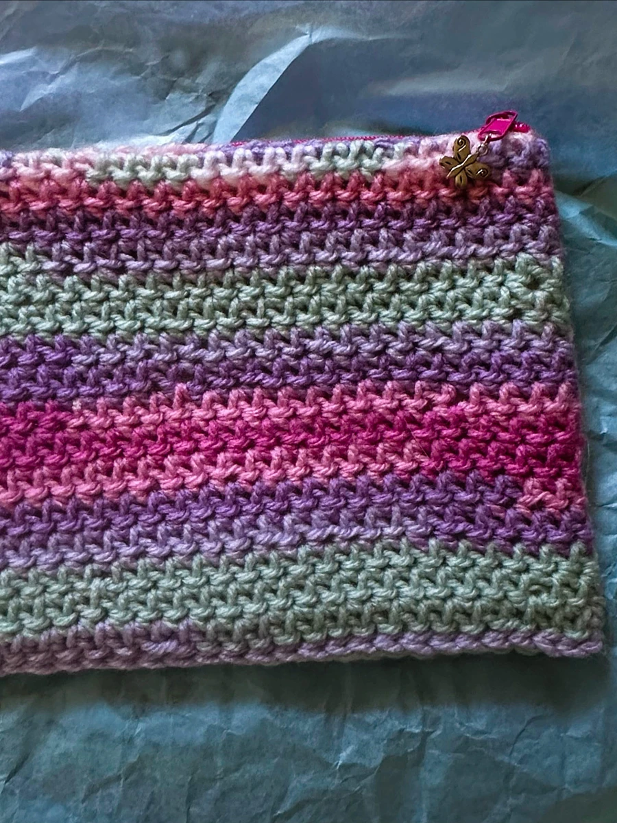 CROCHET COSMETIC BAG, canvas lined crochet bag, pencil case, accessory pouch (Various colours) product image (10)