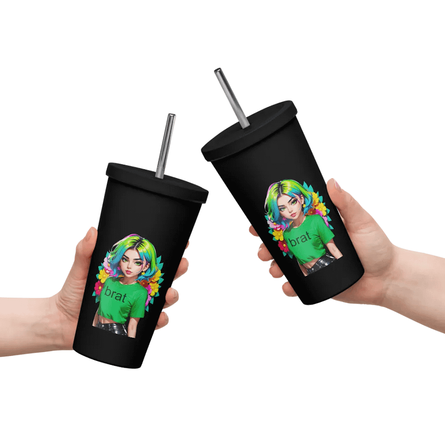 Brat 20 oz Tumbler Cup - Black - Insulated Tumbler with a Straw v1 product image (10)