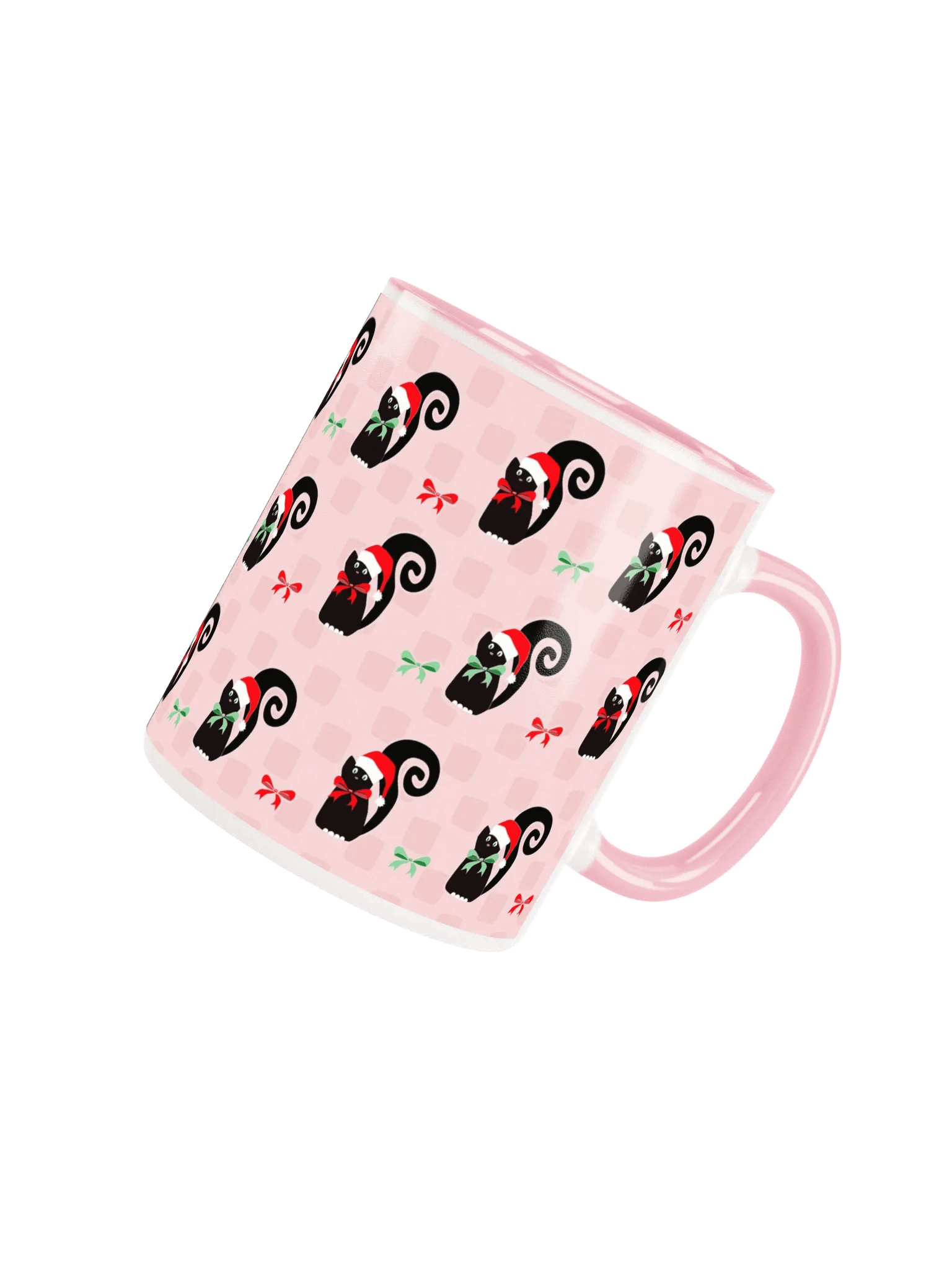 Black Christmas Kitties In-A-Row on Pink on Ceramic Mug product image (4)