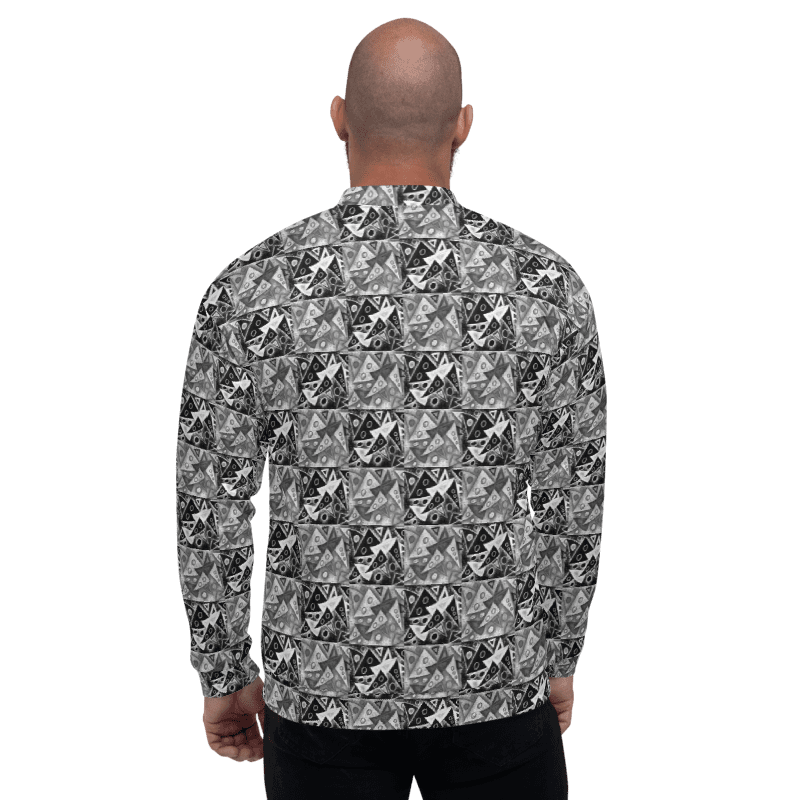 Abstract Triangles in Grey, Black and White Unisex Bomber Jacket product image (8)