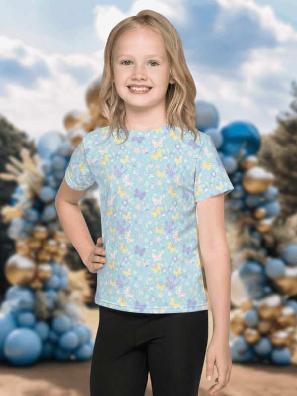 Spring Tiny Print Butterfly Pattern in Turquoise Blue Kids T-Shirt product image (1)