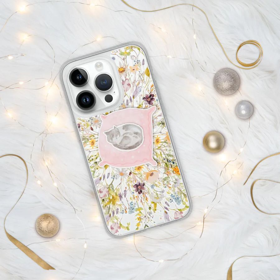 Sleeping Cat Floral iPhone Clear Case product image (293)