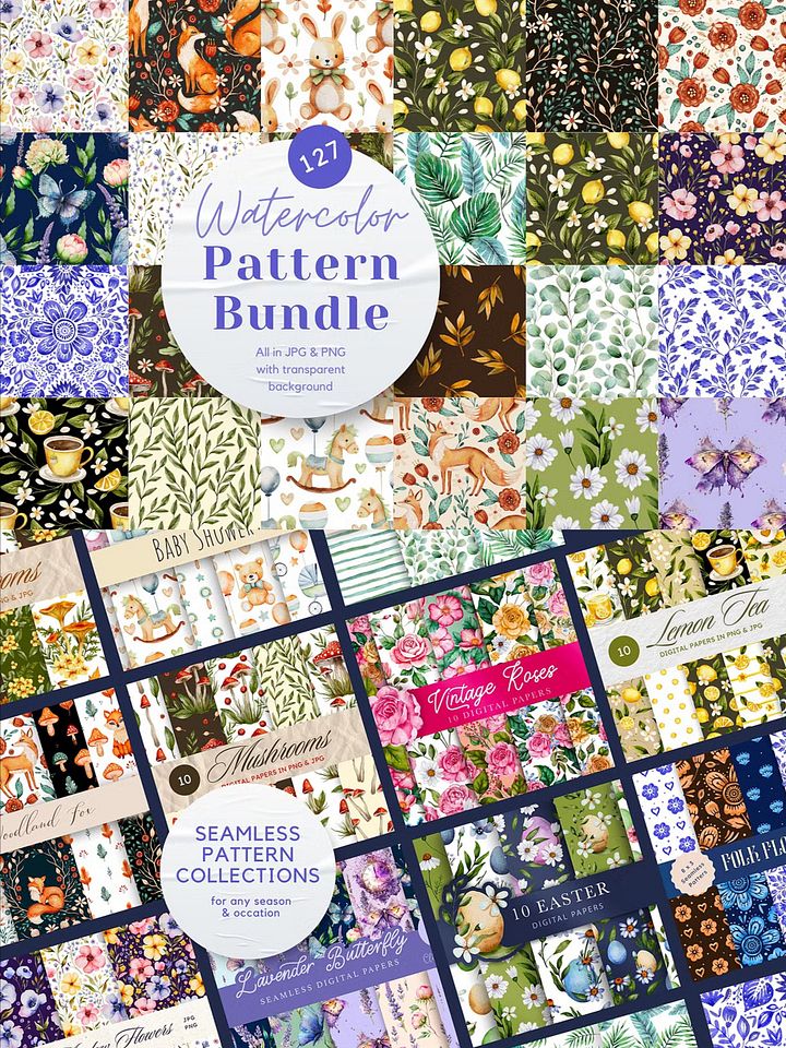 HUGE Watercolor Seamless Pattern Bundle product image (1)