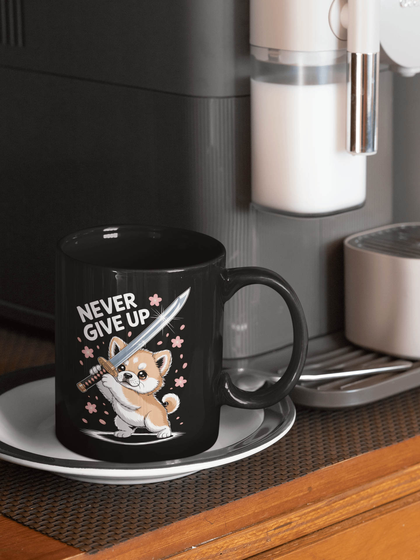 "Never Give Up" Samurai Shiba Inu Mug | Motivational Kawaii Japanese Dog Coffee Cup product image (2)
