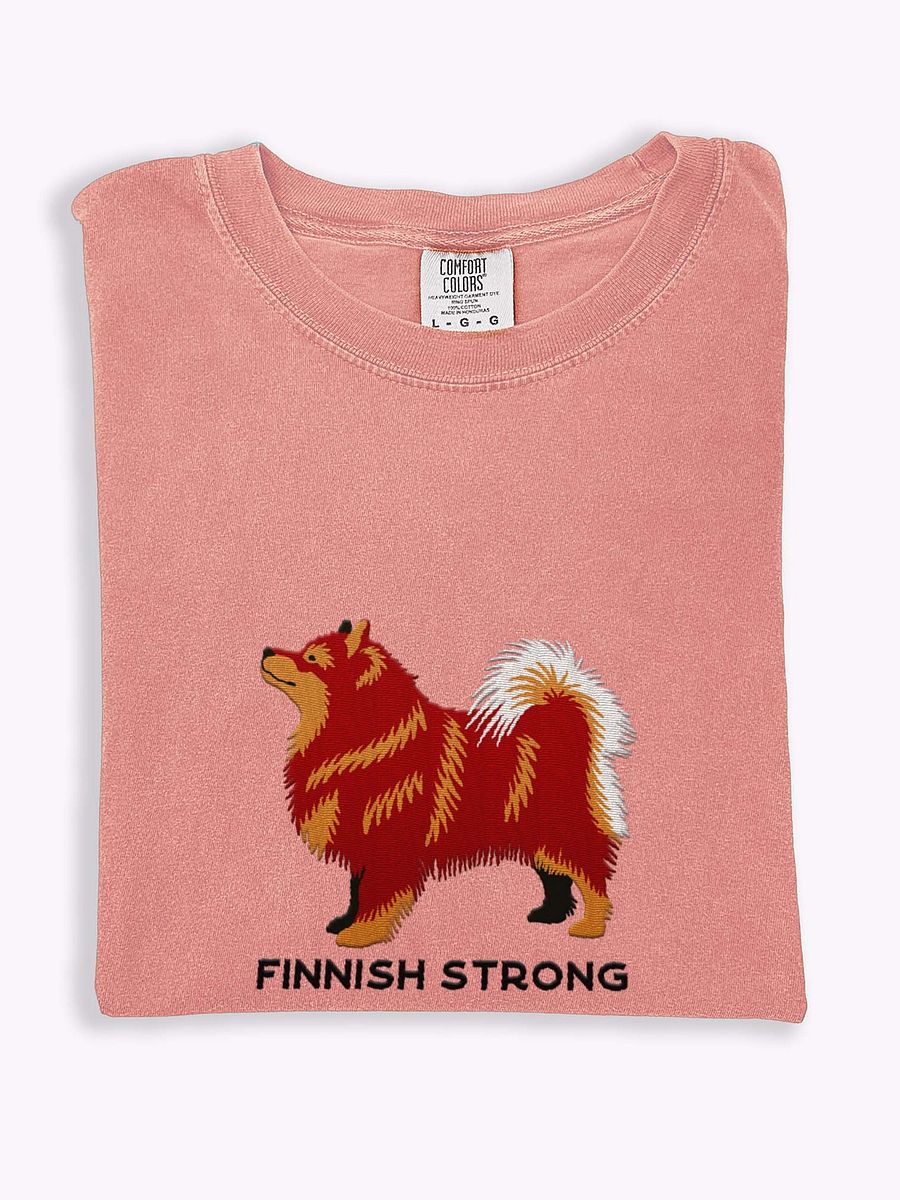 Finnish Strong T-Shirt(Embroidered) of a Finnish Lapphund(Red & Tan) product image (1)