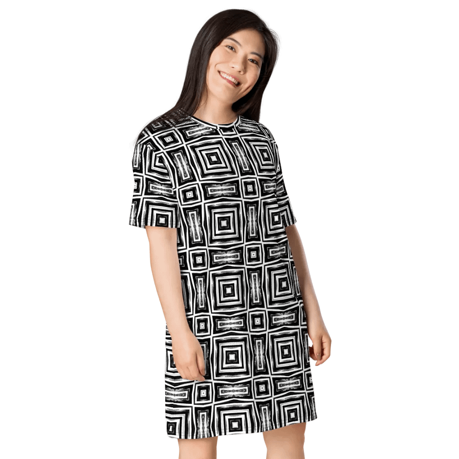 Abstract Monochrome Repeating Pattern Ladies T Shirt Dress product image (12)