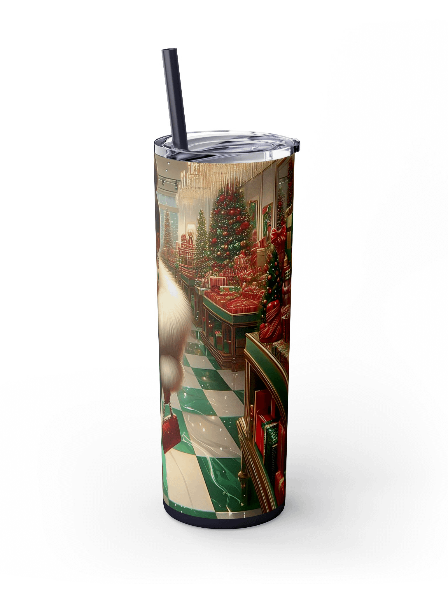 Glam Holiday Diva Tumbler Wrap, Christmas Tumbler Sublimation Design, Stylish African American Woman in Festive Green, 20 oz Skinny Tumbler product image (3)