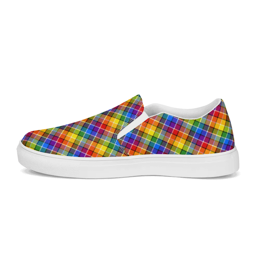 Bright Rainbow Plaid Men's Slip-On Shoes product image (6)