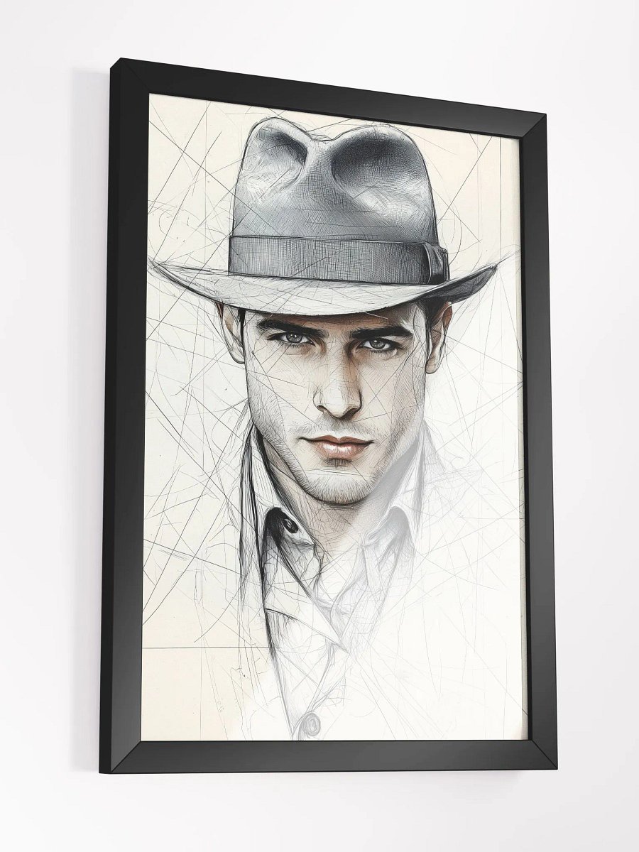 Brooding Fedora: Intense Line Art Portrait of a Mysterious Man product image (3)