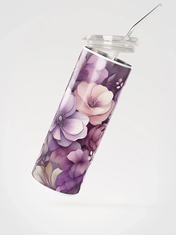 Elevate Gifting with Floral Elegance: Purple Stainless Steel Tumbler with Reusable Straw product image (2)