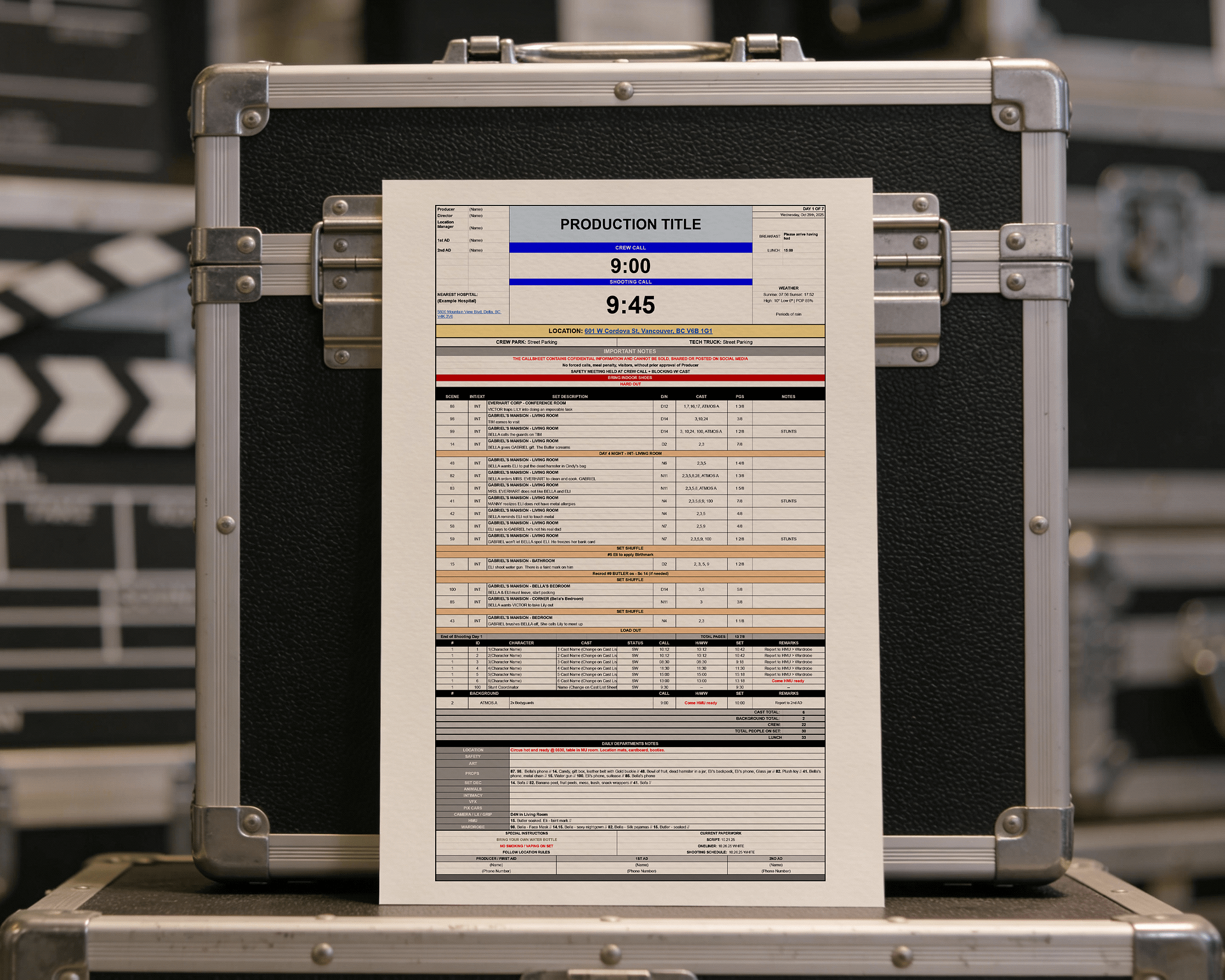 Callsheet Template - Amech Films product image (1)