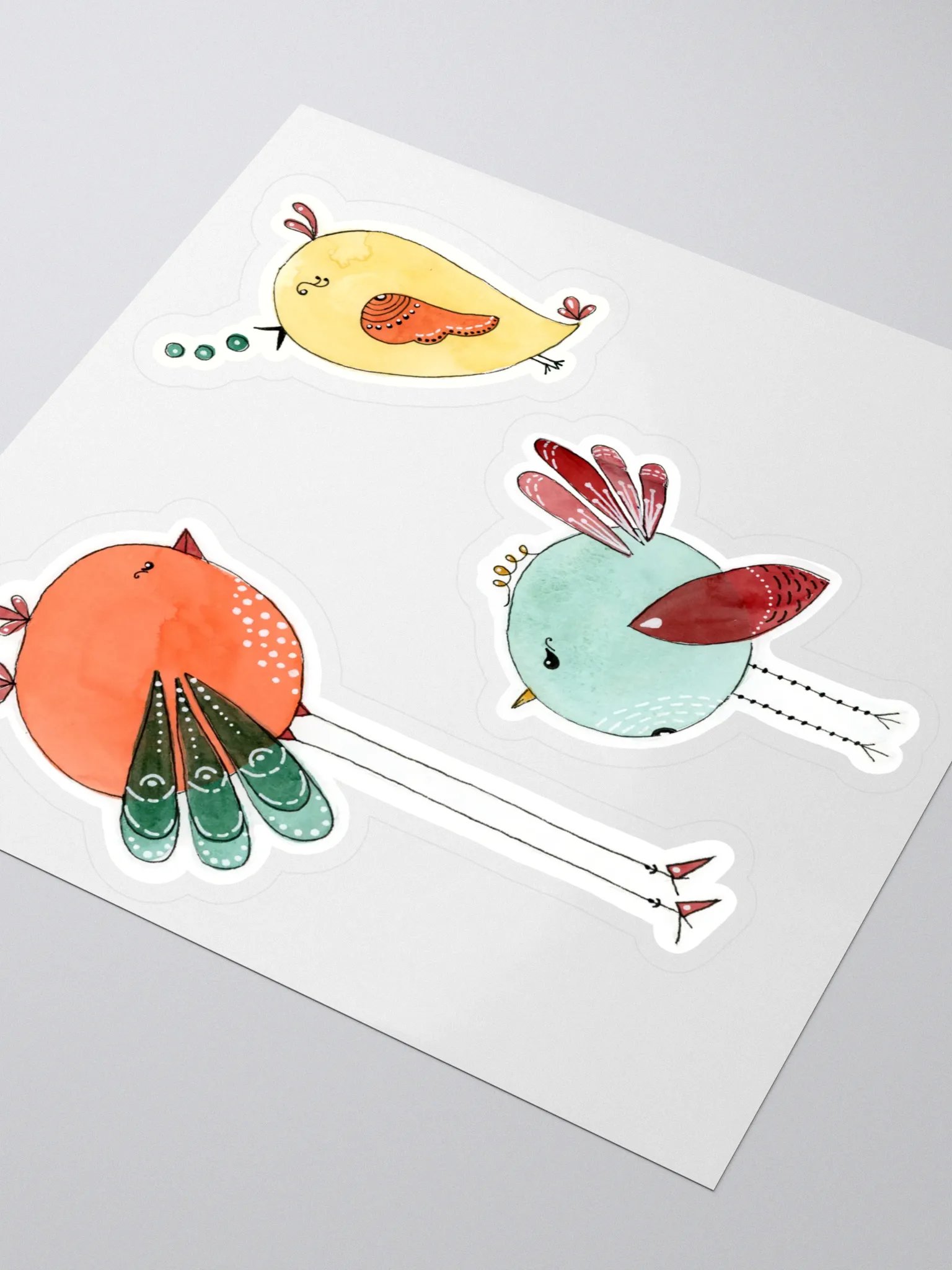Watercolor Bird Doodle Stickers Set of 3 Birds product image (3)