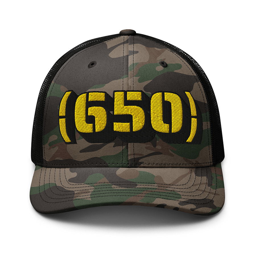 Yellow area code 650 Camo Trucker Hat product image (1)