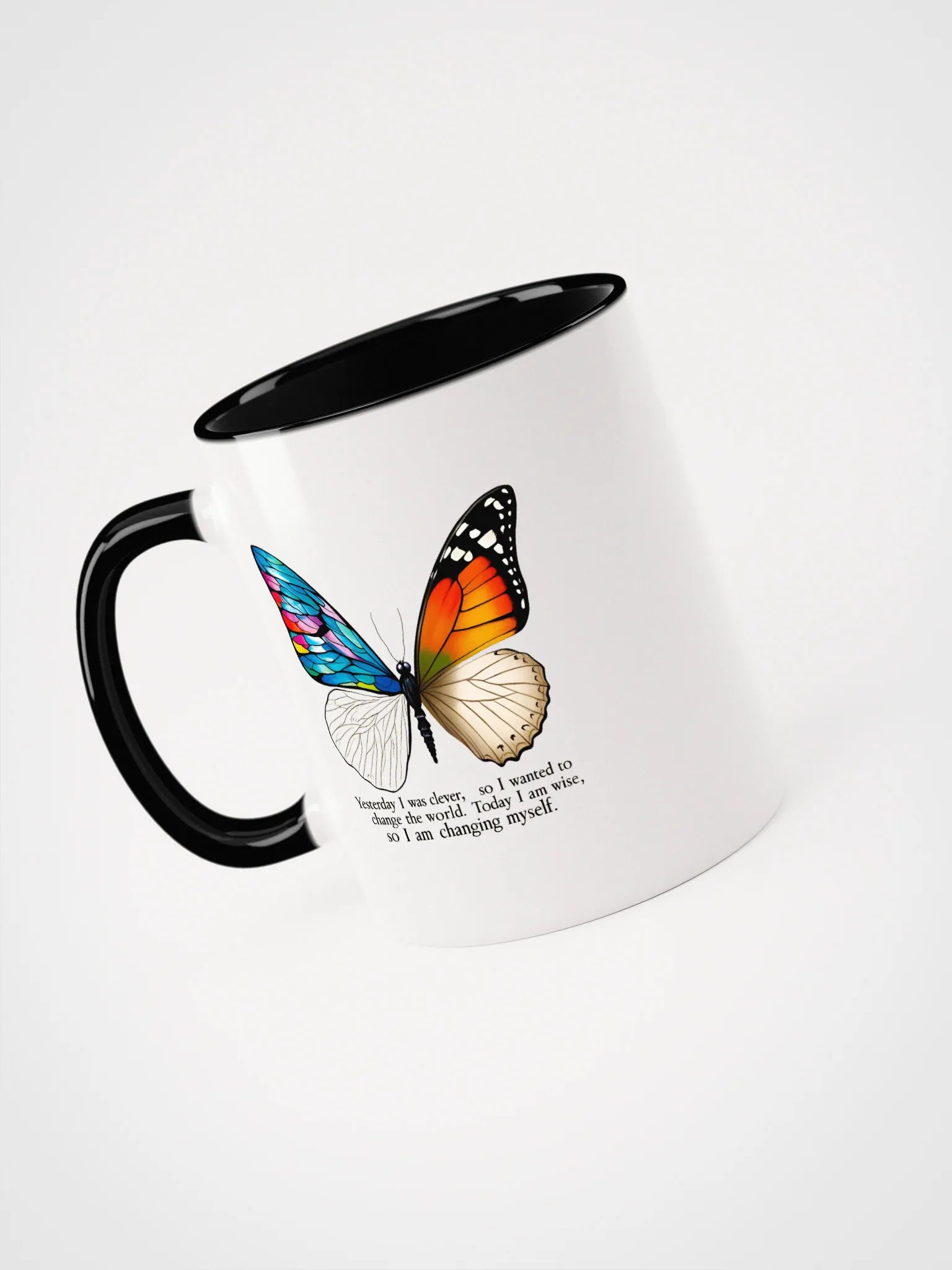 Yesterday I was clever, so I wanted to change the world. Today I am wise, so I am changing myself - Ceramic Mug with Color Inside product image (3)