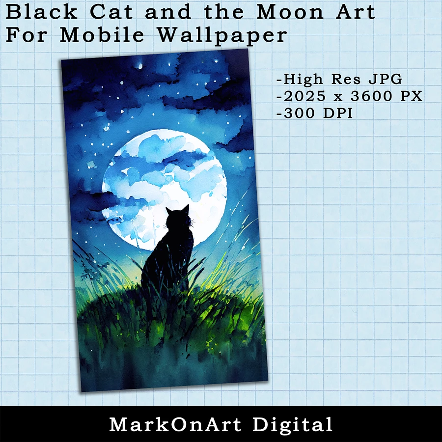 Black Cat and the Full Moon Art For Mobile Phone Wallpaper or Lock Screen | High Res for iPhone or Android Cellphones product image (2)