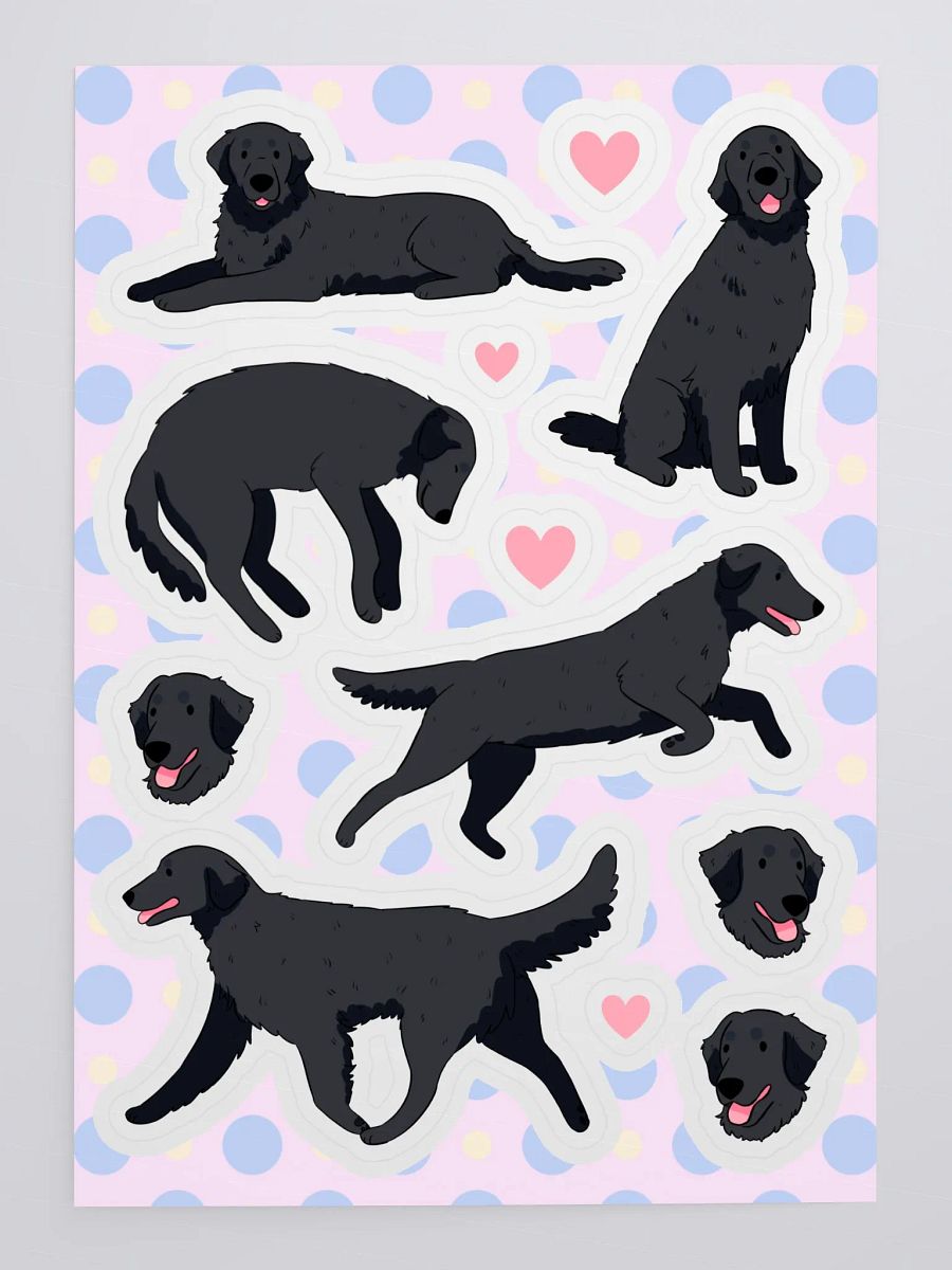 Happy Black Flat Coated Retriever dog Illustrated Sticker Sheet product image (4)
