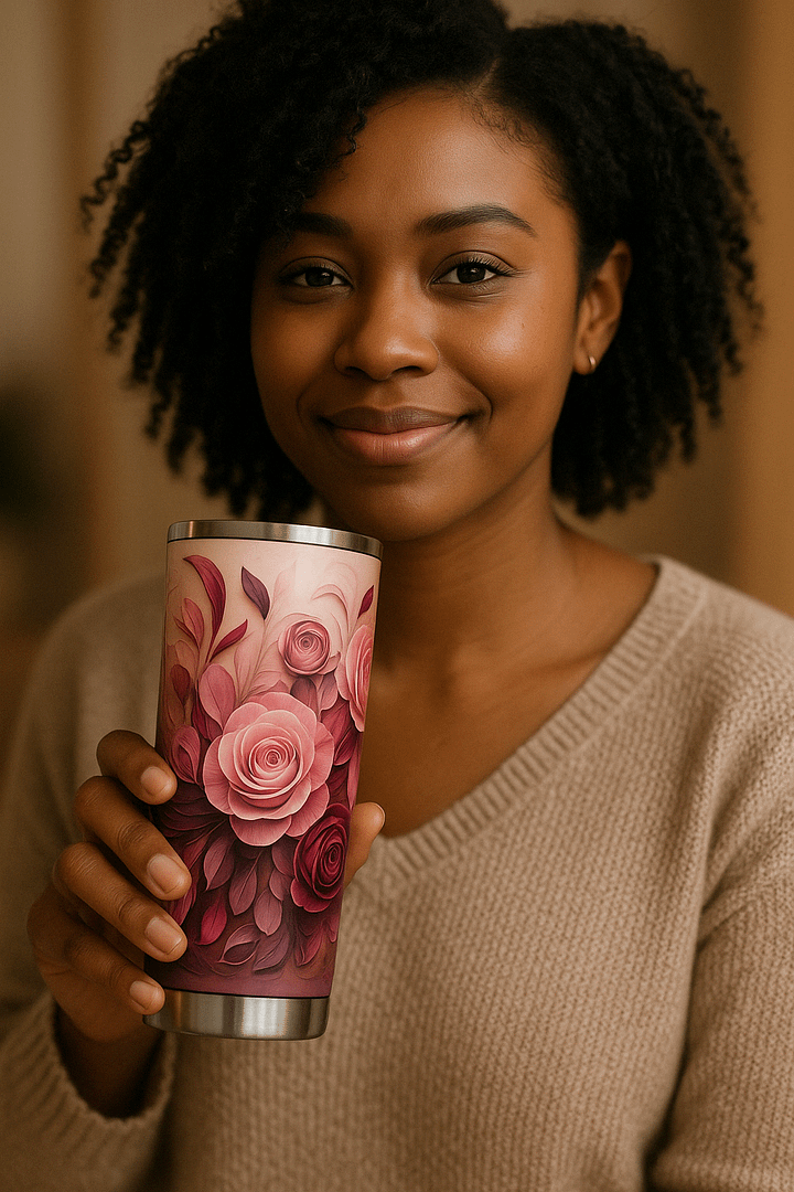 Self-Love PNG Bundle | Pink Rose Tumbler Wrap + Printable Quotes | 20oz Skinny Sublimation + Affirmation Sheet product image (2)