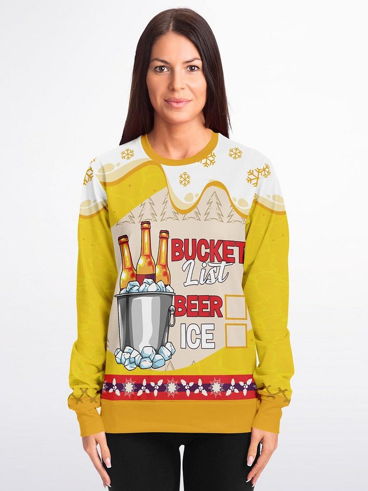 Beer and Ice Bucket List Yellow Sweatshirt | Funny Winter BBQ Sweater | Casual Party Outfit | Unisex Beer Lover Gift product image (1)