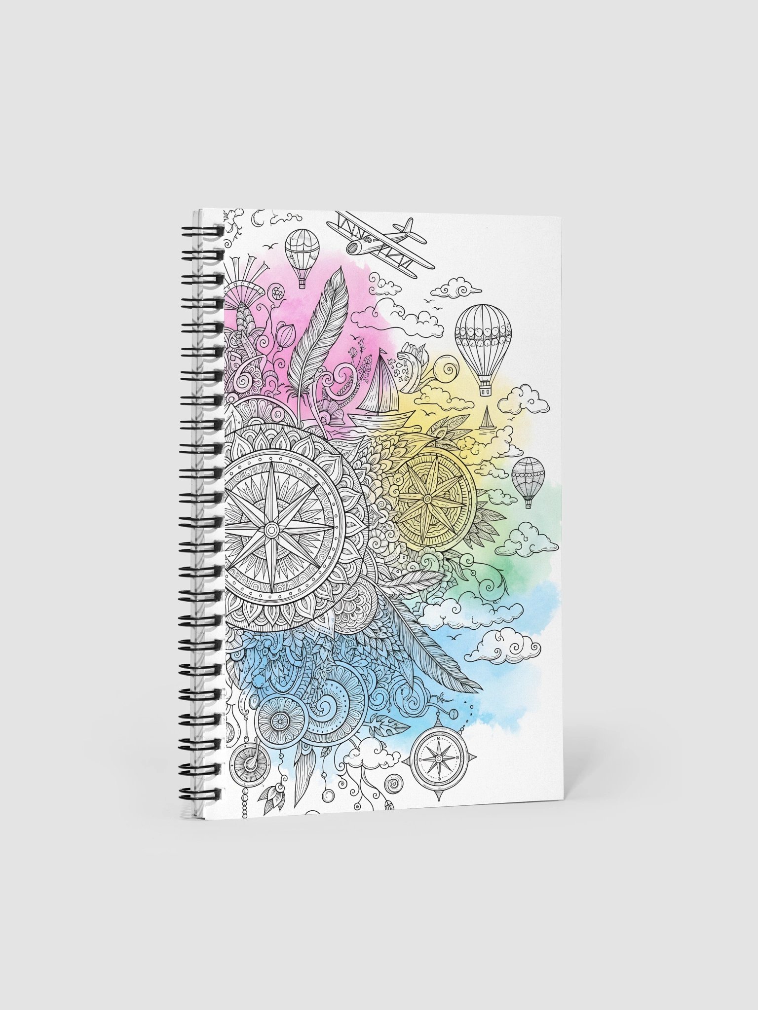 Boho Watercolor Compass and Travel Doodle Notebook product image (1)