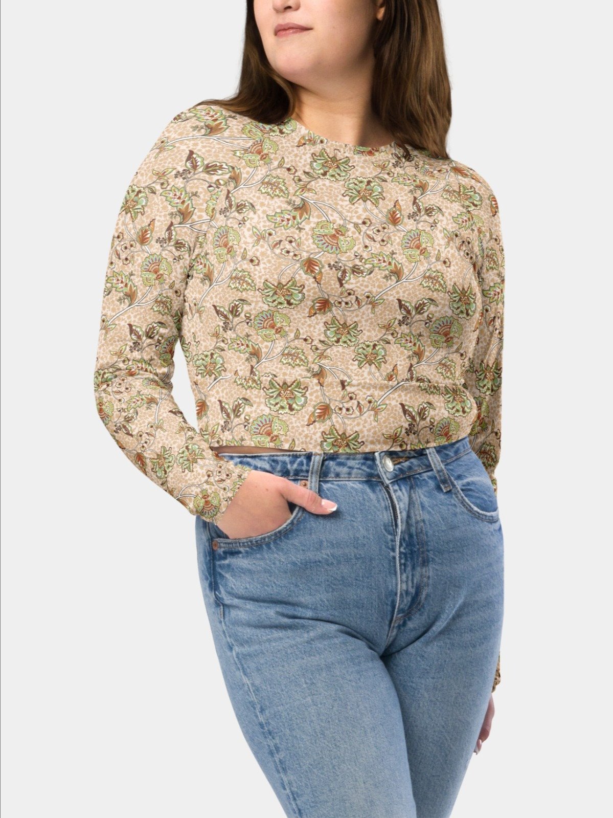 Recycled Crop Top "Elegant Neutral Beige Chintz" product image (2)