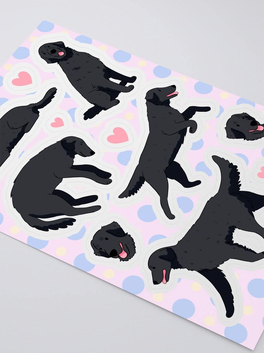 Happy Black Flat Coated Retriever dog Illustrated Sticker Sheet product image (3)