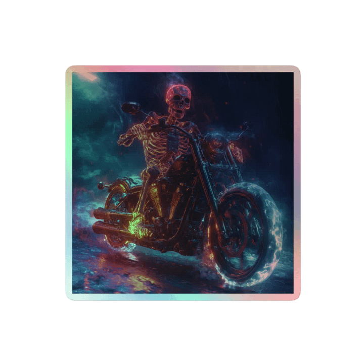 Flaming Skeleton Motorcycle Holographic Sticker product image (2)