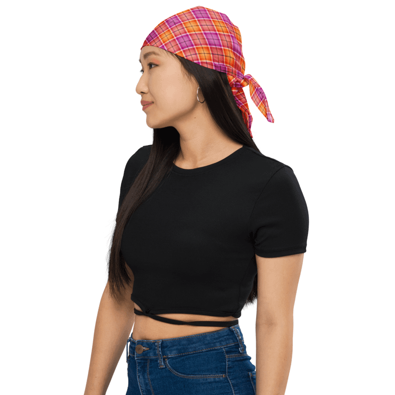 Bright Orange and Pink Plaid Bandana product image (1)