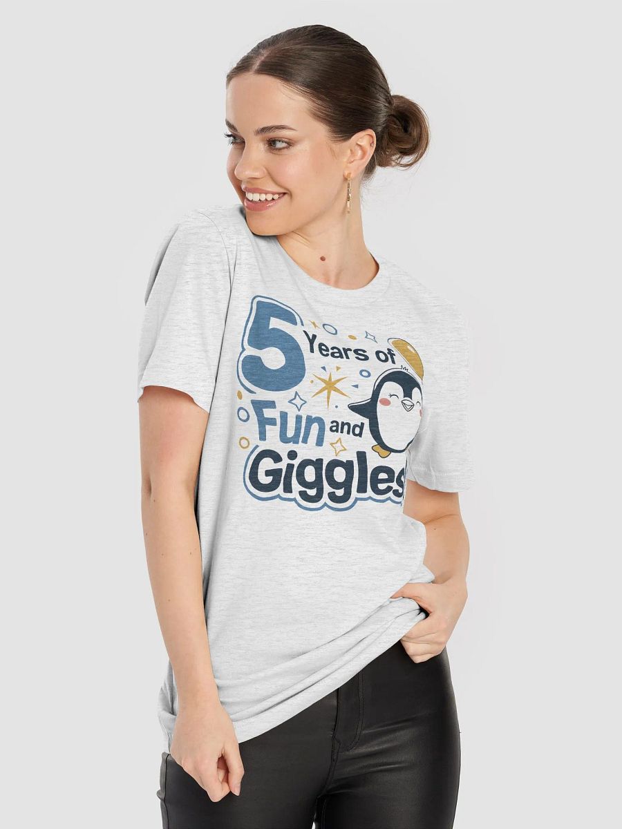 “5 Years of Fun and Giggles!” t-shirt, Celebrate five years, Exclusive t-shirt, Adorable penguin, Children's joyful attire, Milestone celebration gift idea, unique birthday gift product image (8)