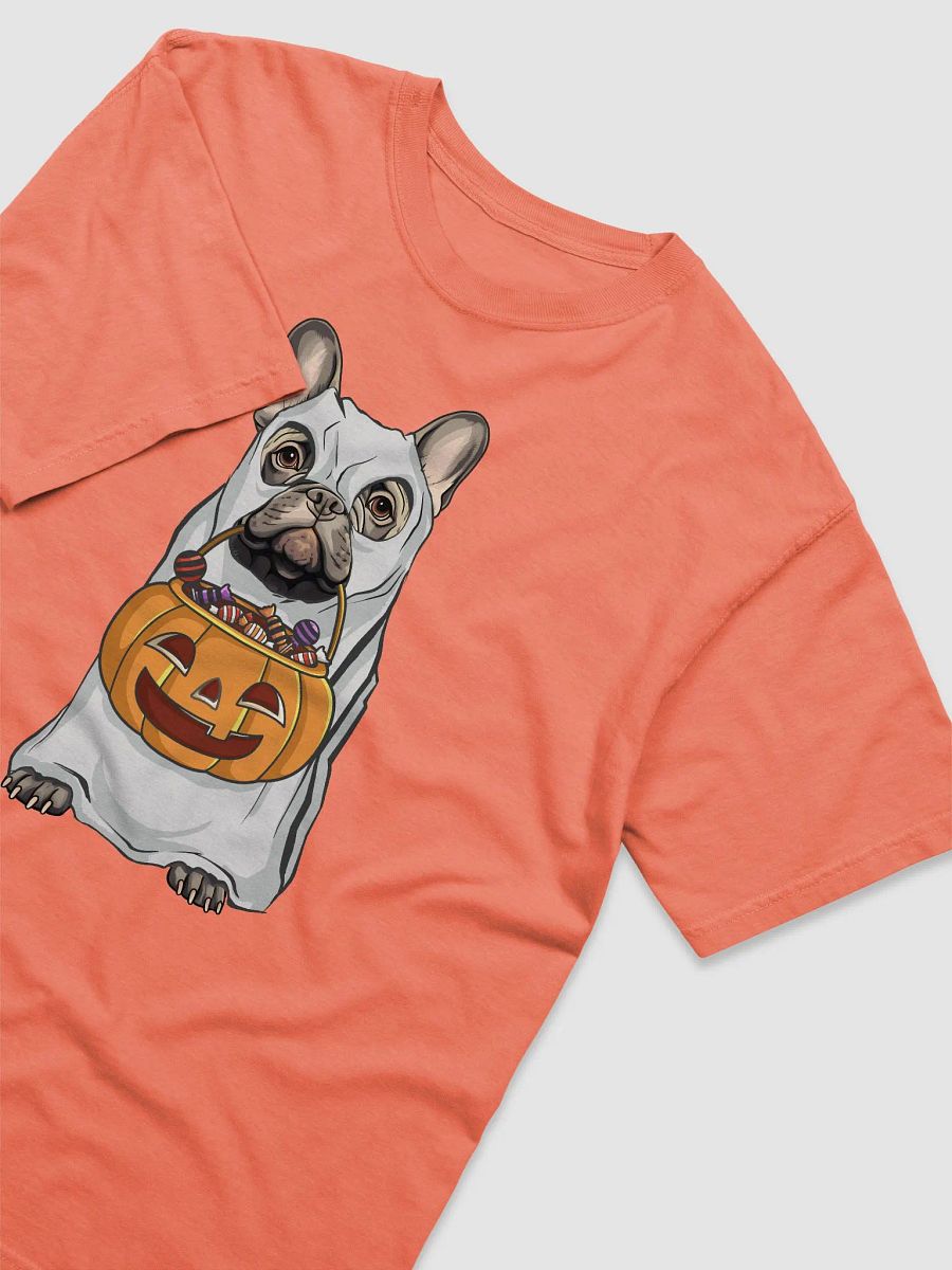 French Bulldog(Blue) Halloween Tee | Funny Fall Halloween Frenchie Wearing a Ghost Costume with Pumpkin Basket product image (13)
