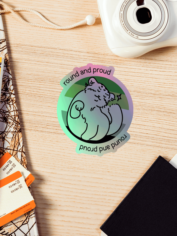 Round and Proud Manul Holo Sticker - Aromantic Flag Version product image (4)