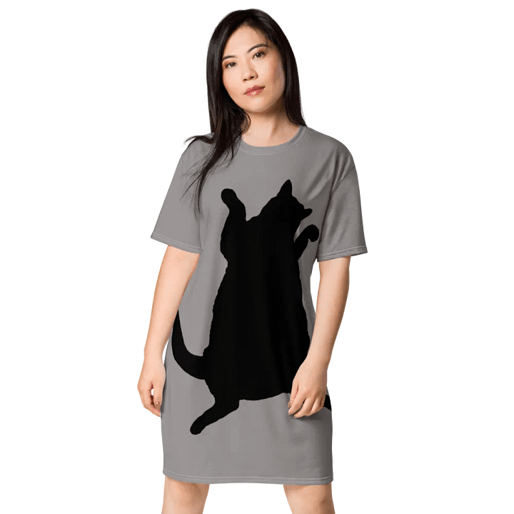 Dancing Demeowcracy Feline Grey T-Shirt Dress product image (1)