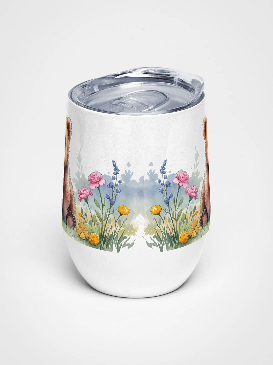 Butterfly Kisses Bear Cub 12 Oz Wine Tumbler - Adorable Brown Bear with Butterfly & Floral Design product image (3)