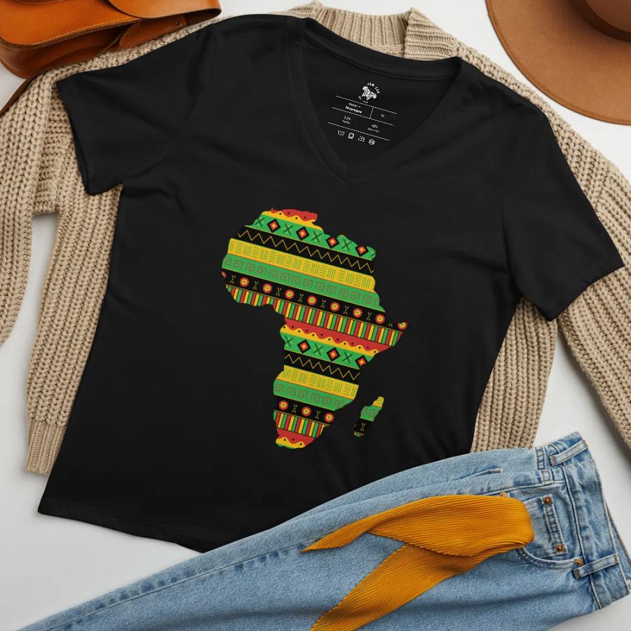 Uhuru - Women's Black Colourful African Map Tee product image (7)