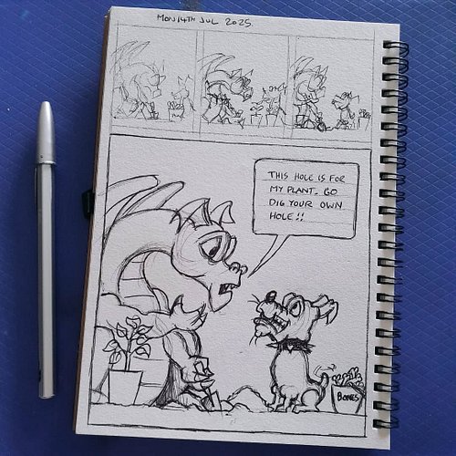 Grrr Dog loves that Red is getting back into gardening.  #visualdiary #ballpointpenart #cartoonart #humanartist #ResidentDrag...